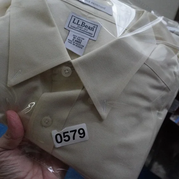 LL Bean Mens Short Sleeve Button Down Shirt Yellow 100% Cotton 0XM06 sZ 18 - Picture 10 of 10